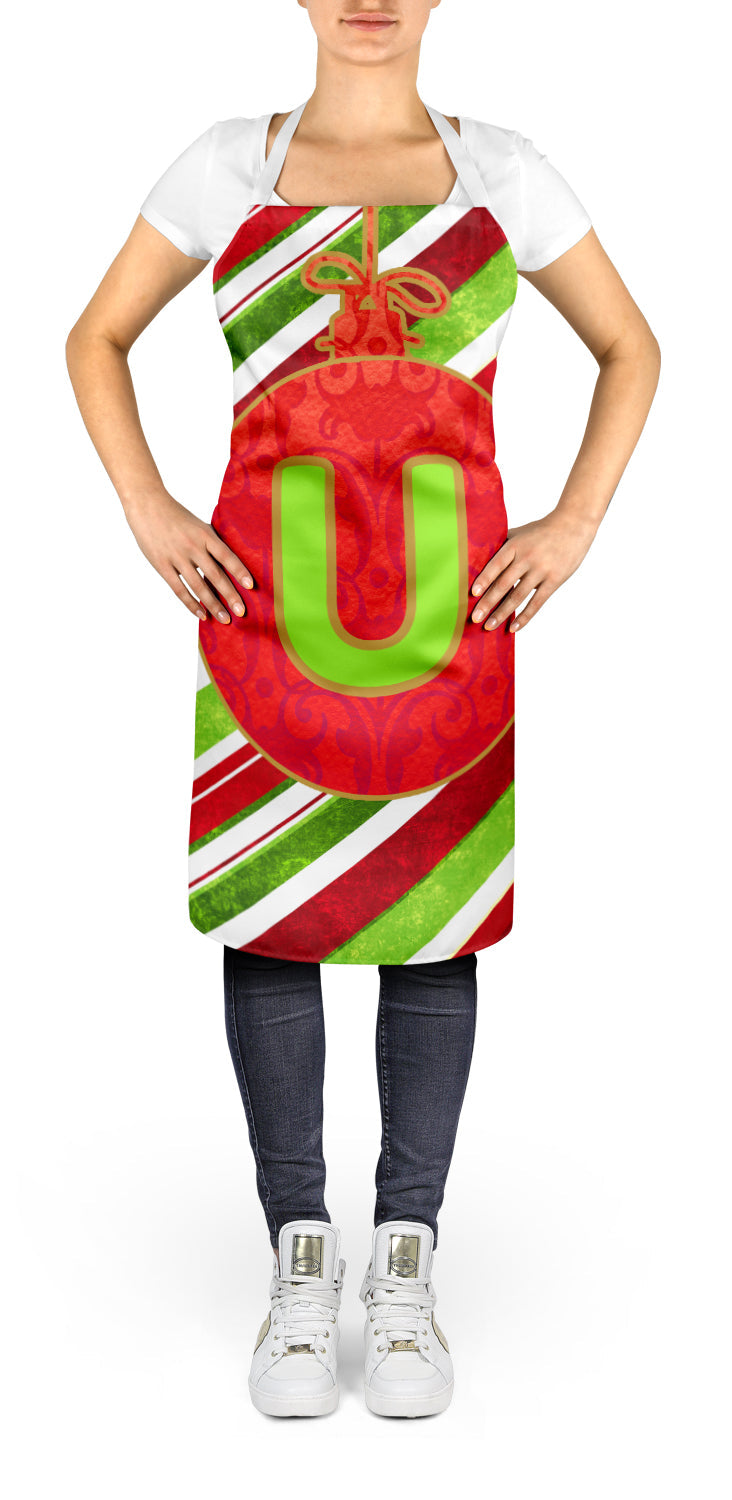 Christmas Oranment Holiday Initial Letter U Apron Cooking Kitchen Server Baking Crafts Gardening for Adult Women Men, Unisex, Large, Multicolor