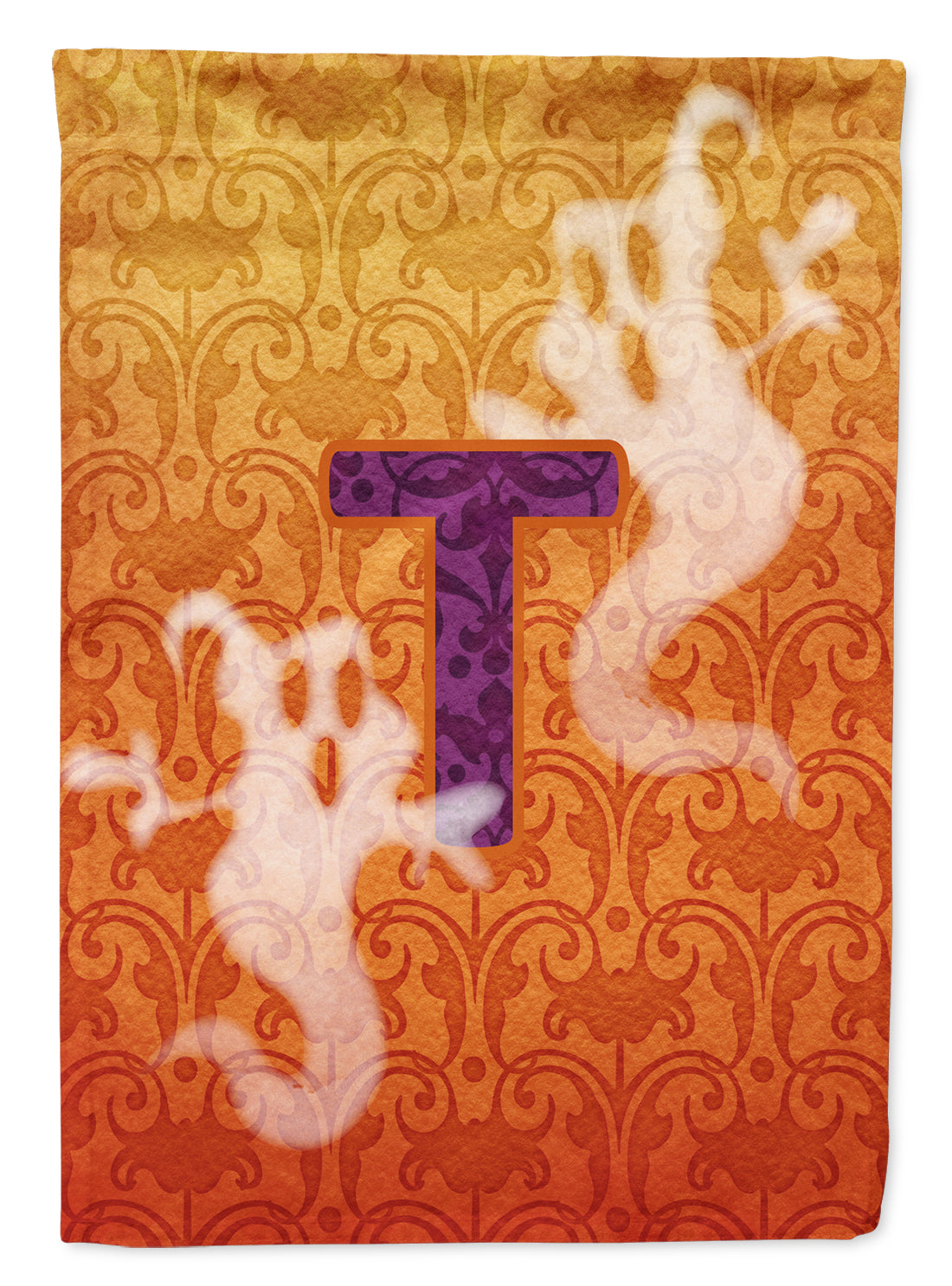 Halloween Ghost Letter T House Flag 28x40 Porch Sleeve Pole Decorative Outside Yard Banner Artwork Wall Hanging, Polyester