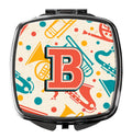 Letter B Retro Teal Orange Musical Instruments Initial Compact Mirror Decorative Travel Makeup Mirror for Women Girls Gifts Pocket Makeup Mirror Folding Handheld