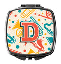 Letter D Retro Teal Orange Musical Instruments Initial Compact Mirror Decorative Travel Makeup Mirror for Women Girls Gifts Pocket Makeup Mirror Folding Handheld