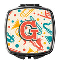 Letter G Retro Teal Orange Musical Instruments Initial Compact Mirror Decorative Travel Makeup Mirror for Women Girls Gifts Pocket Makeup Mirror Folding Handheld
