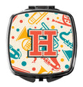 Letter H Retro Teal Orange Musical Instruments Initial Compact Mirror Decorative Travel Makeup Mirror for Women Girls Gifts Pocket Makeup Mirror Folding Handheld