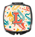 Letter L Retro Teal Orange Musical Instruments Initial Compact Mirror Decorative Travel Makeup Mirror for Women Girls Gifts Pocket Makeup Mirror Folding Handheld