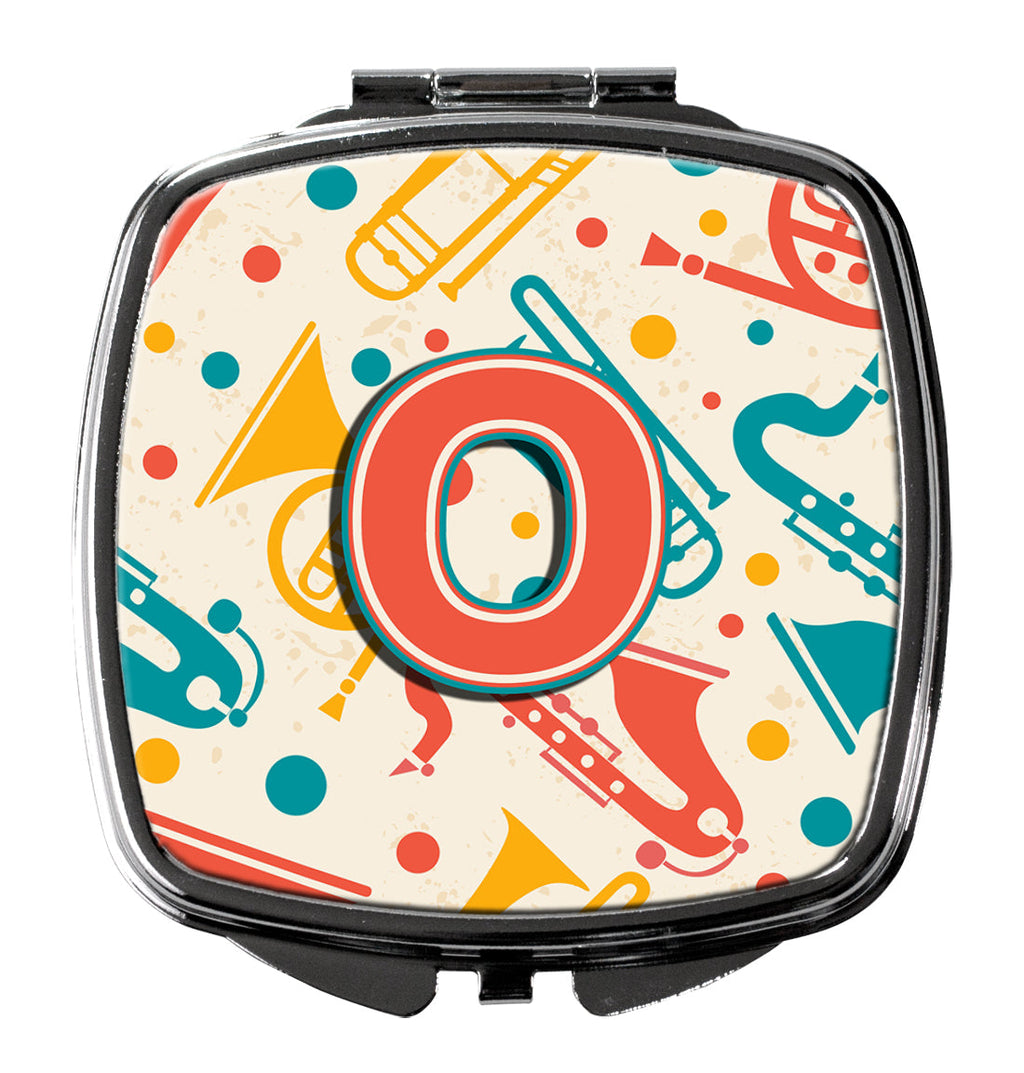 Letter O Retro Teal Orange Musical Instruments Initial Compact Mirror Decorative Travel Makeup Mirror for Women Girls Gifts Pocket Makeup Mirror Folding Handheld