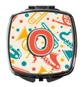 Letter O Retro Teal Orange Musical Instruments Initial Compact Mirror Decorative Travel Makeup Mirror for Women Girls Gifts Pocket Makeup Mirror Folding Handheld