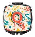 Letter Q Retro Teal Orange Musical Instruments Initial Compact Mirror Decorative Travel Makeup Mirror for Women Girls Gifts Pocket Makeup Mirror Folding Handheld