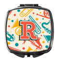 Letter R Retro Teal Orange Musical Instruments Initial Compact Mirror Decorative Travel Makeup Mirror for Women Girls Gifts Pocket Makeup Mirror Folding Handheld
