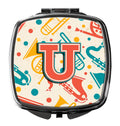 Letter U Retro Teal Orange Musical Instruments Initial Compact Mirror Decorative Travel Makeup Mirror for Women Girls Gifts Pocket Makeup Mirror Folding Handheld