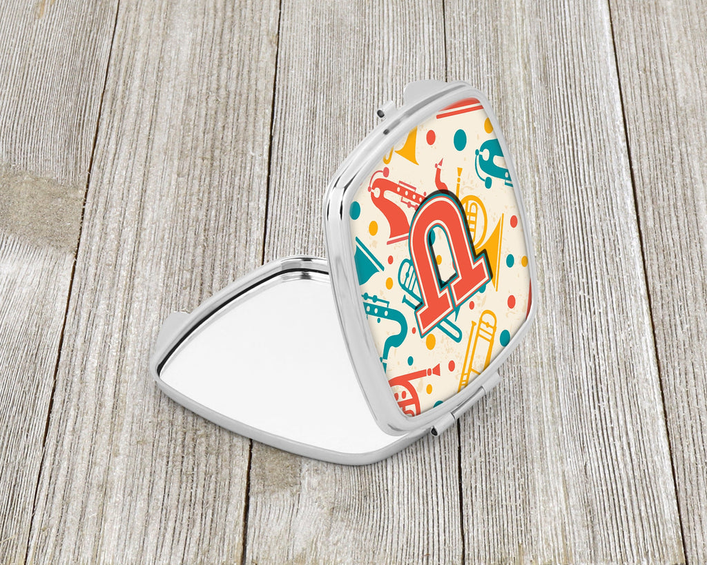 Letter U Retro Teal Orange Musical Instruments Initial Compact Mirror Decorative Travel Makeup Mirror for Women Girls Gifts Pocket Makeup Mirror Folding Handheld