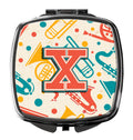 Letter X Retro Teal Orange Musical Instruments Initial Compact Mirror Decorative Travel Makeup Mirror for Women Girls Gifts Pocket Makeup Mirror Folding Handheld