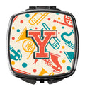 Letter Y Retro Teal Orange Musical Instruments Initial Compact Mirror Decorative Travel Makeup Mirror for Women Girls Gifts Pocket Makeup Mirror Folding Handheld