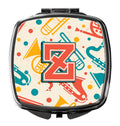Letter Z Retro Teal Orange Musical Instruments Initial Compact Mirror Decorative Travel Makeup Mirror for Women Girls Gifts Pocket Makeup Mirror Folding Handheld
