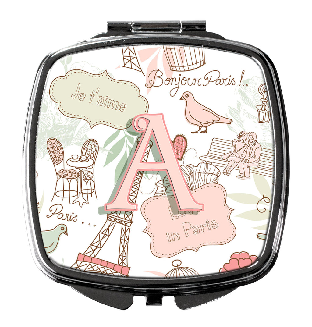 Letter A Love in Paris Pink Compact Mirror Decorative Travel Makeup Mirror for Women Girls Gifts Pocket Makeup Mirror Folding Handheld