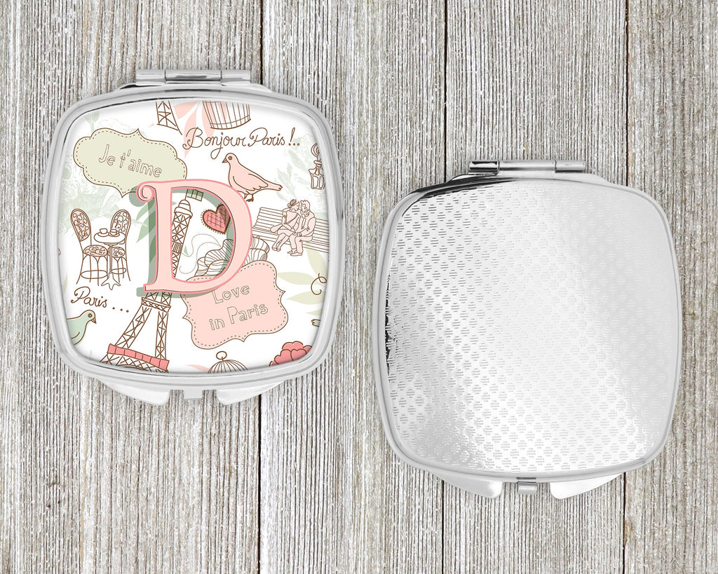 Letter D Love in Paris Pink Compact Mirror Decorative Travel Makeup Mirror for Women Girls Gifts Pocket Makeup Mirror Folding Handheld