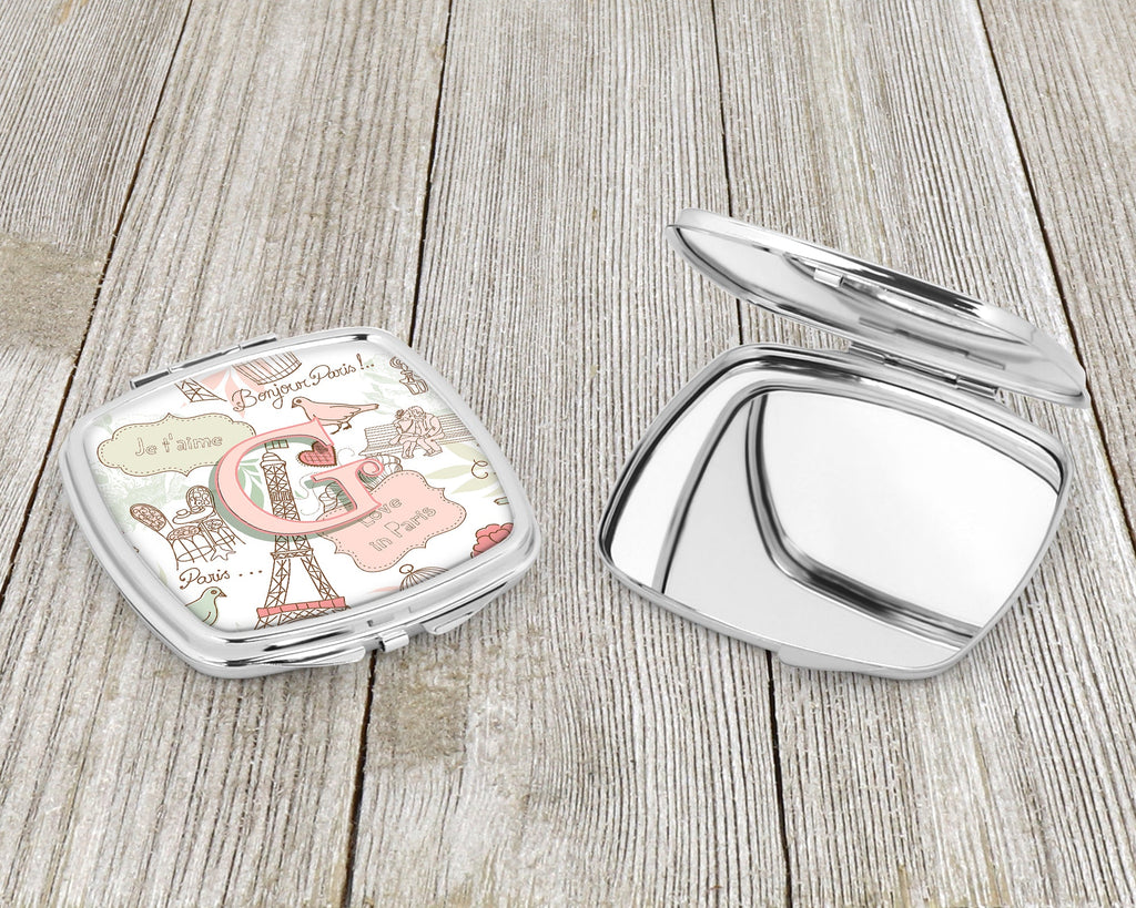 Letter G Love in Paris Pink Compact Mirror Decorative Travel Makeup Mirror for Women Girls Gifts Pocket Makeup Mirror Folding Handheld