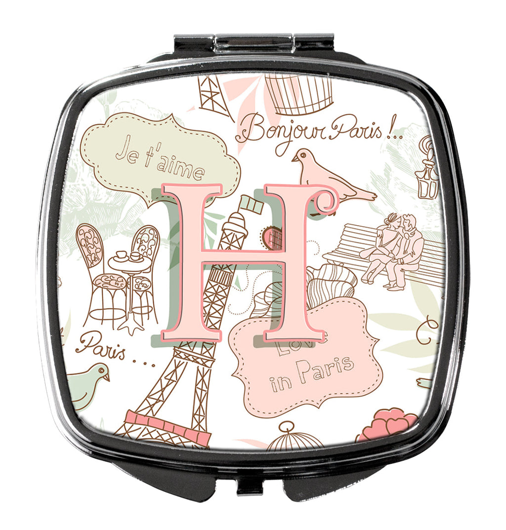 Letter H Love in Paris Pink Compact Mirror Decorative Travel Makeup Mirror for Women Girls Gifts Pocket Makeup Mirror Folding Handheld