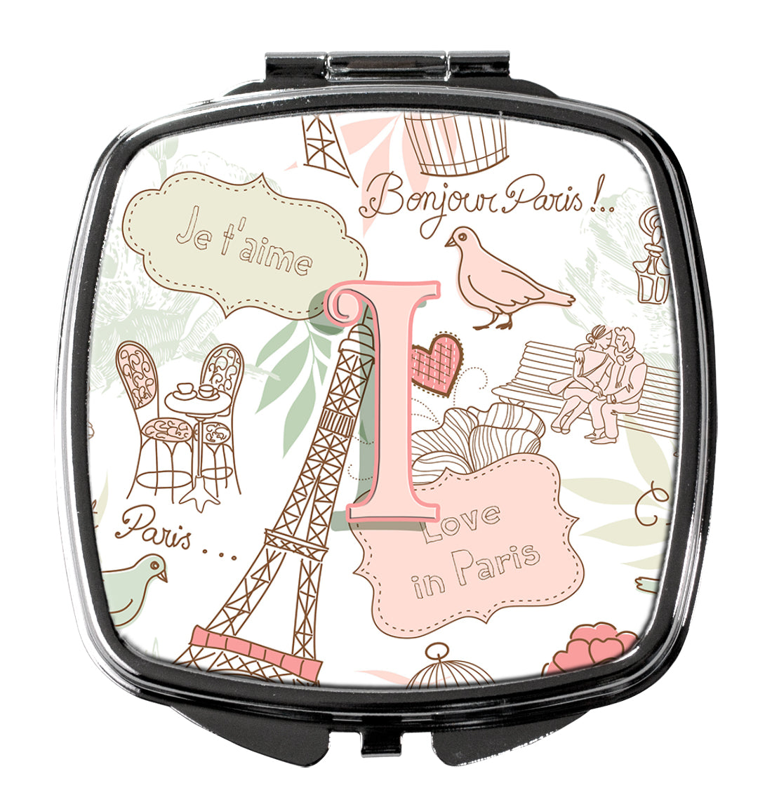 Letter I Love in Paris Pink Compact Mirror Decorative Travel Makeup Mirror for Women Girls Gifts Pocket Makeup Mirror Folding Handheld