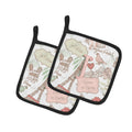 Letter J Love in Paris Pink Pot Holder Set of 2 Heat Resistant Quilted Hot Pads 7.5 x 7.5 Inch, Insulated Kitchen Trivets for Cooking & Baking