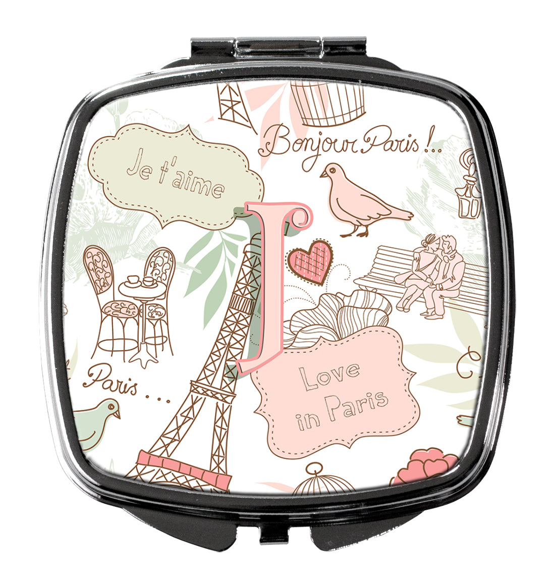 Letter J Love in Paris Pink Compact Mirror Decorative Travel Makeup Mirror for Women Girls Gifts Pocket Makeup Mirror Folding Handheld