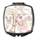 Letter K Love in Paris Pink Compact Mirror Decorative Travel Makeup Mirror for Women Girls Gifts Pocket Makeup Mirror Folding Handheld