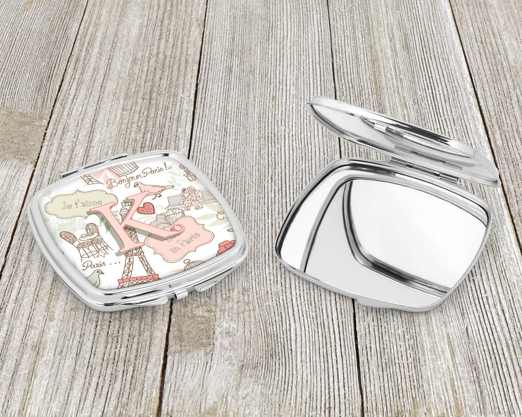 Letter K Love in Paris Pink Compact Mirror Decorative Travel Makeup Mirror for Women Girls Gifts Pocket Makeup Mirror Folding Handheld