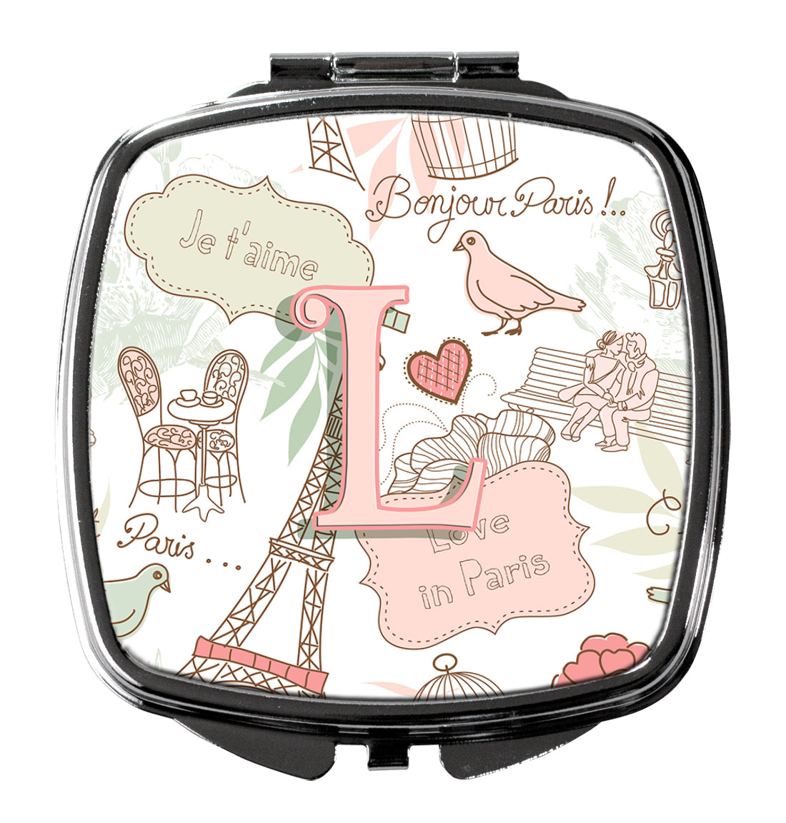 Letter L Love in Paris Pink Compact Mirror Decorative Travel Makeup Mirror for Women Girls Gifts Pocket Makeup Mirror Folding Handheld