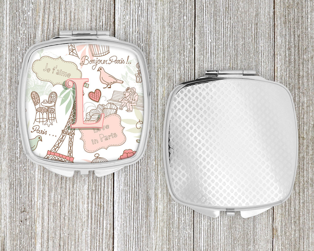 Letter L Love in Paris Pink Compact Mirror Decorative Travel Makeup Mirror for Women Girls Gifts Pocket Makeup Mirror Folding Handheld