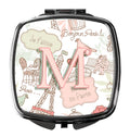 Letter M Love in Paris Pink Compact Mirror Decorative Travel Makeup Mirror for Women Girls Gifts Pocket Makeup Mirror Folding Handheld