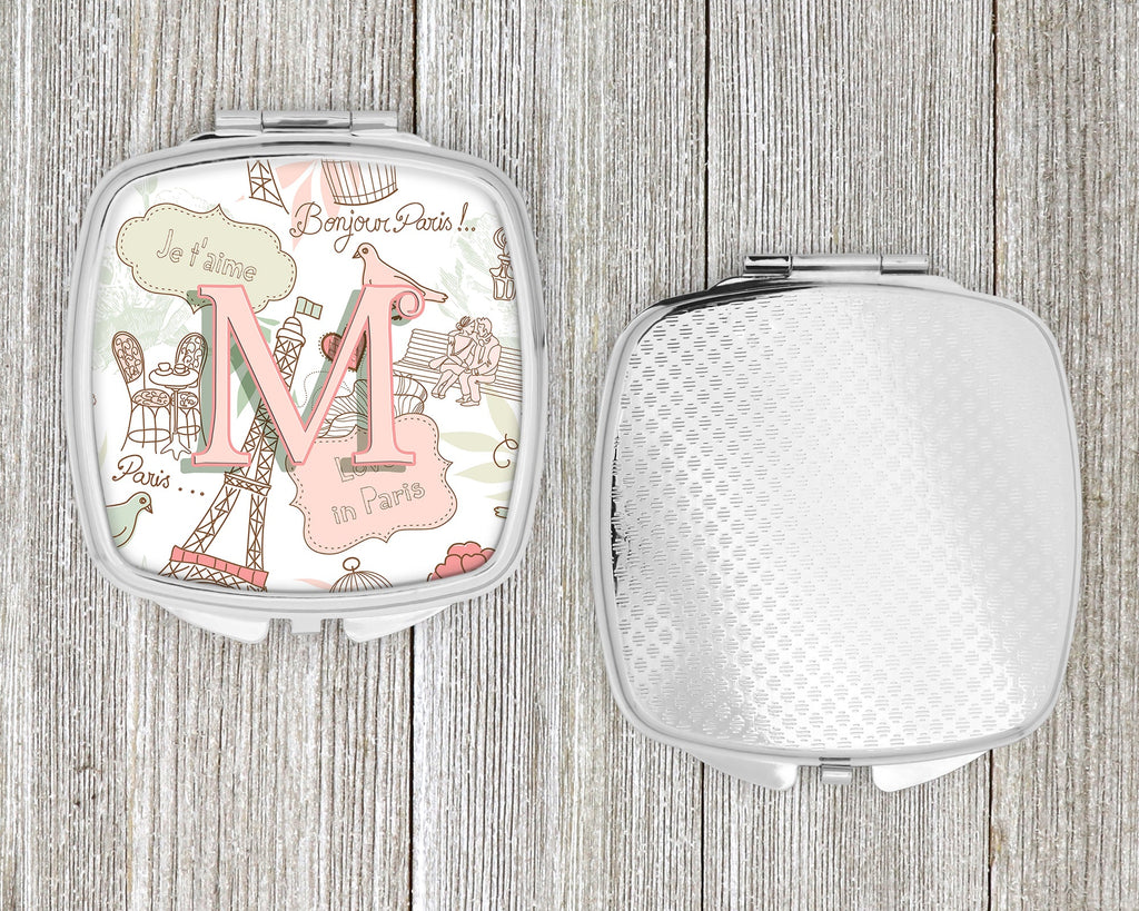 Letter M Love in Paris Pink Compact Mirror Decorative Travel Makeup Mirror for Women Girls Gifts Pocket Makeup Mirror Folding Handheld