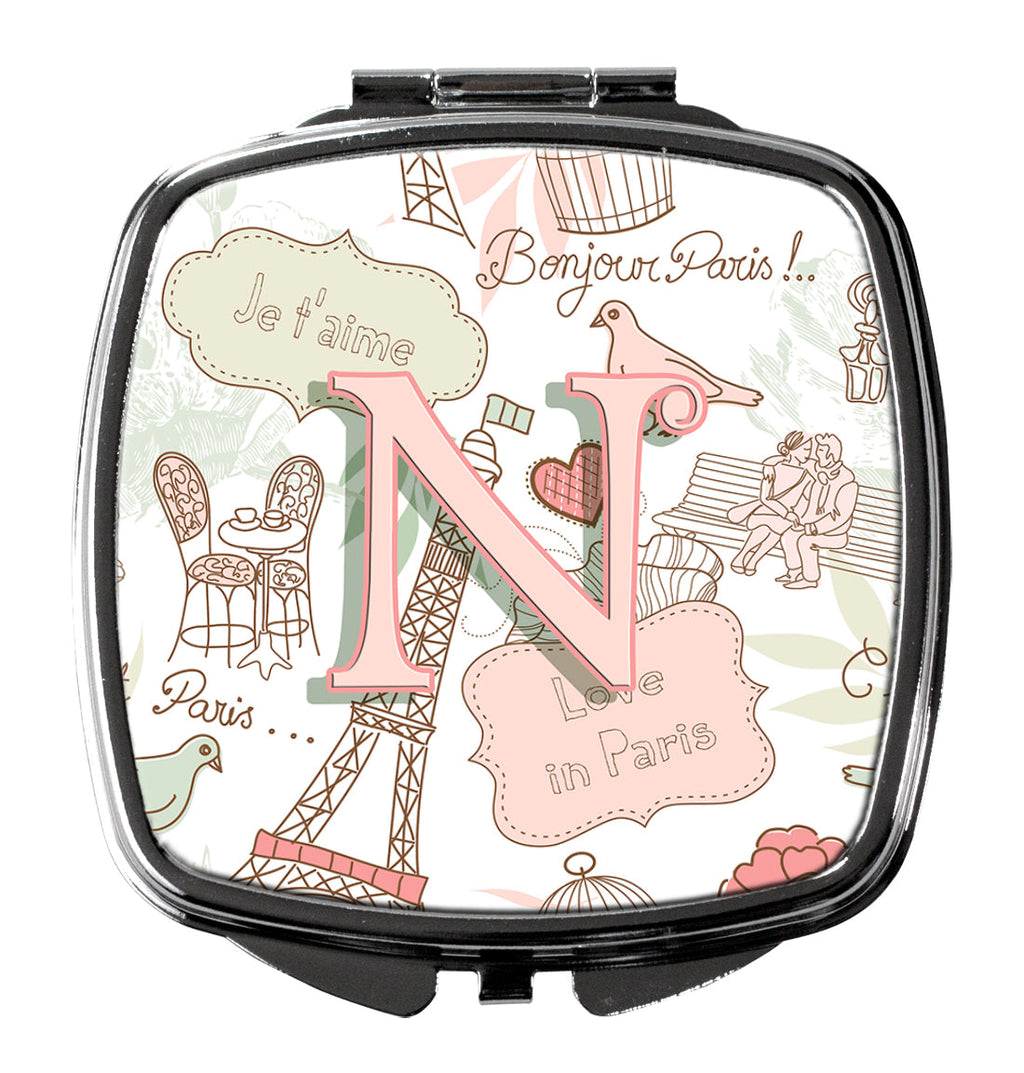 Letter N Love in Paris Pink Compact Mirror Decorative Travel Makeup Mirror for Women Girls Gifts Pocket Makeup Mirror Folding Handheld