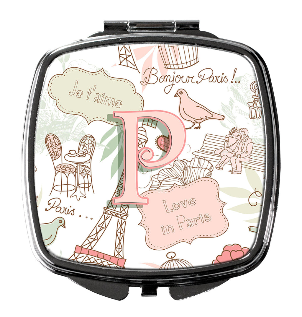 Letter P Love in Paris Pink Compact Mirror Decorative Travel Makeup Mirror for Women Girls Gifts Pocket Makeup Mirror Folding Handheld