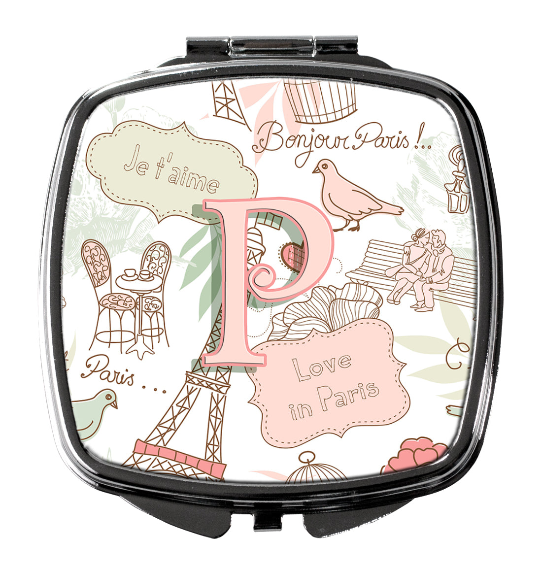 Letter P Love in Paris Pink Compact Mirror Decorative Travel Makeup Mirror for Women Girls Gifts Pocket Makeup Mirror Folding Handheld