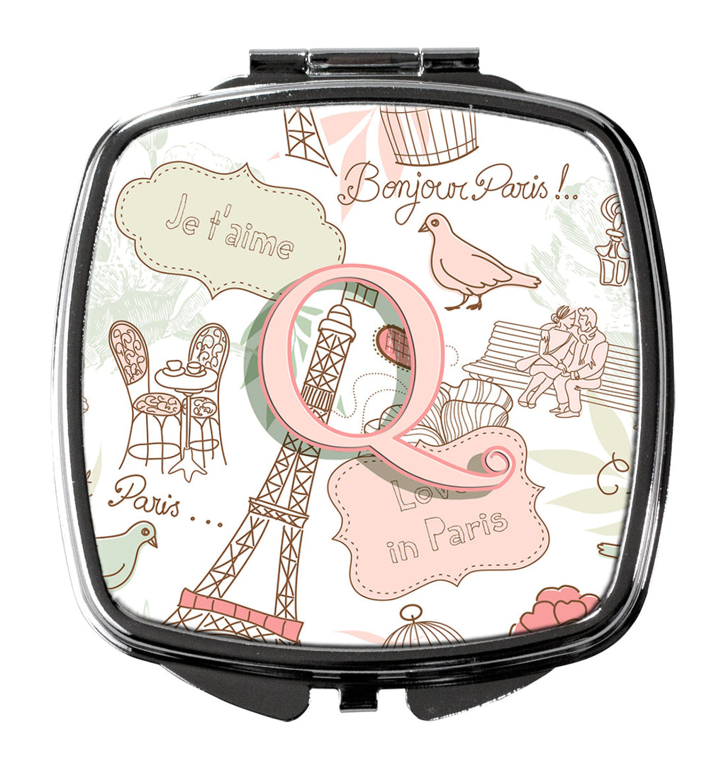 Letter Q Love in Paris Pink Compact Mirror Decorative Travel Makeup Mirror for Women Girls Gifts Pocket Makeup Mirror Folding Handheld
