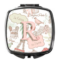 Letter R Love in Paris Pink Compact Mirror Decorative Travel Makeup Mirror for Women Girls Gifts Pocket Makeup Mirror Folding Handheld