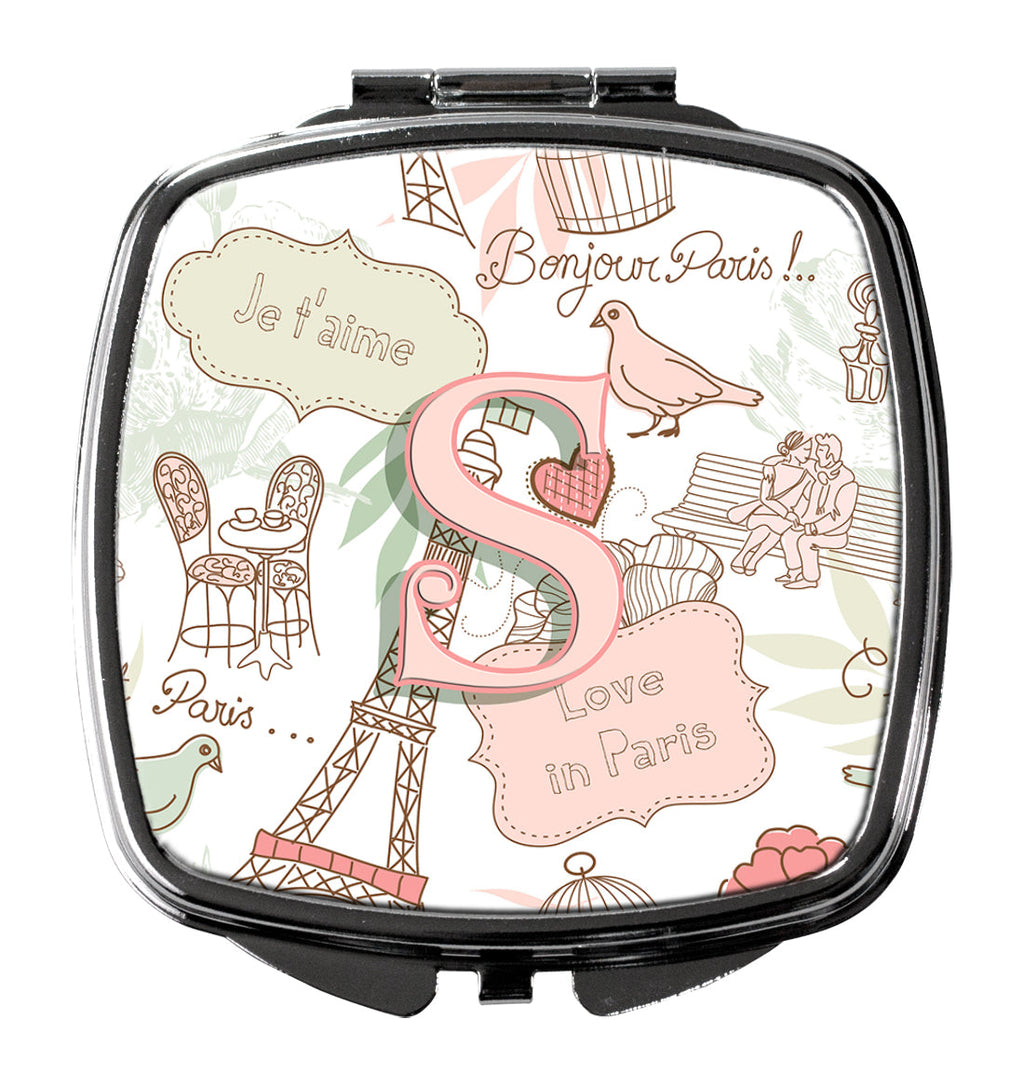 Letter S Love in Paris Pink Compact Mirror Decorative Travel Makeup Mirror for Women Girls Gifts Pocket Makeup Mirror Folding Handheld