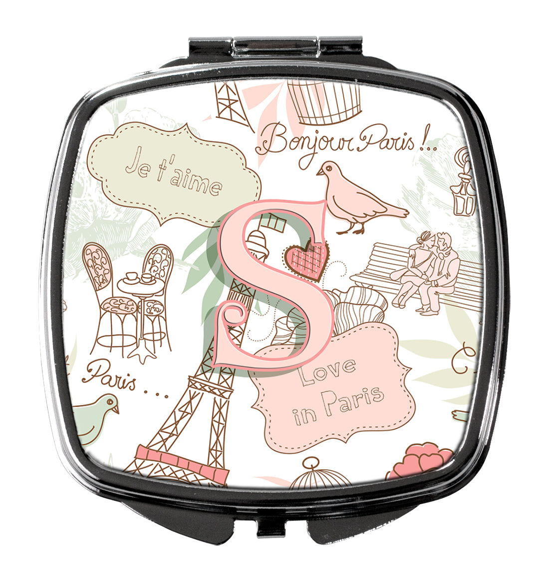 Letter S Love in Paris Pink Compact Mirror Decorative Travel Makeup Mirror for Women Girls Gifts Pocket Makeup Mirror Folding Handheld