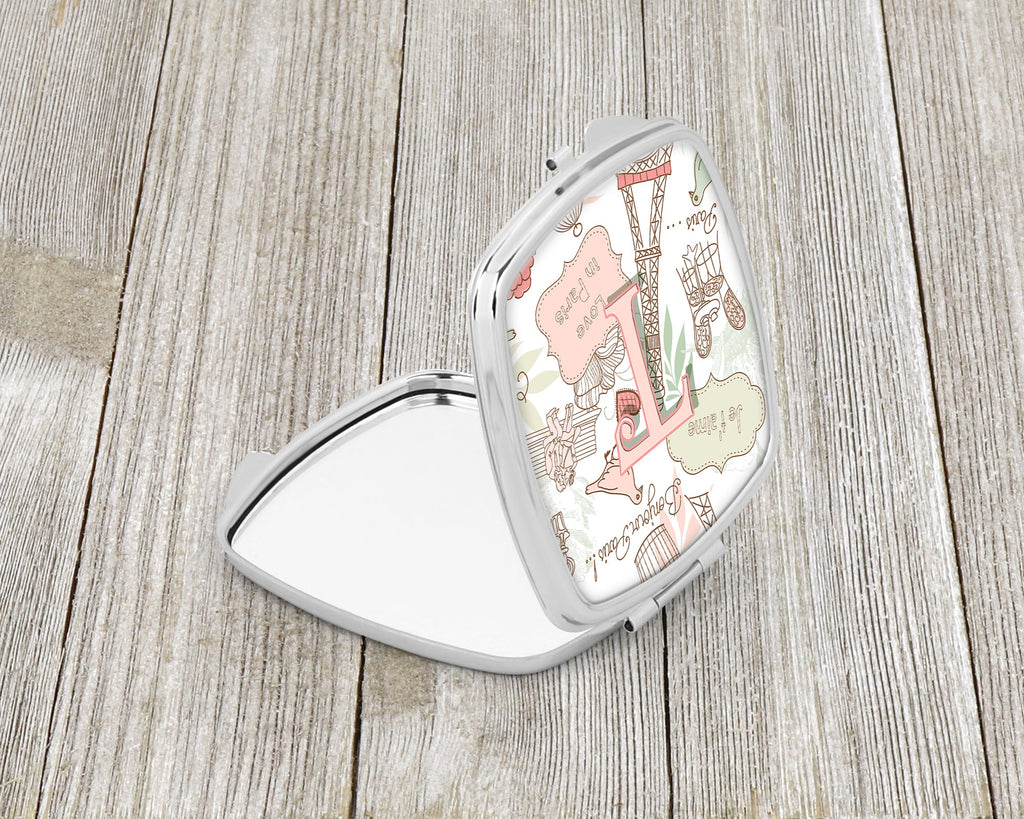 Letter T Love in Paris Pink Compact Mirror Decorative Travel Makeup Mirror for Women Girls Gifts Pocket Makeup Mirror Folding Handheld