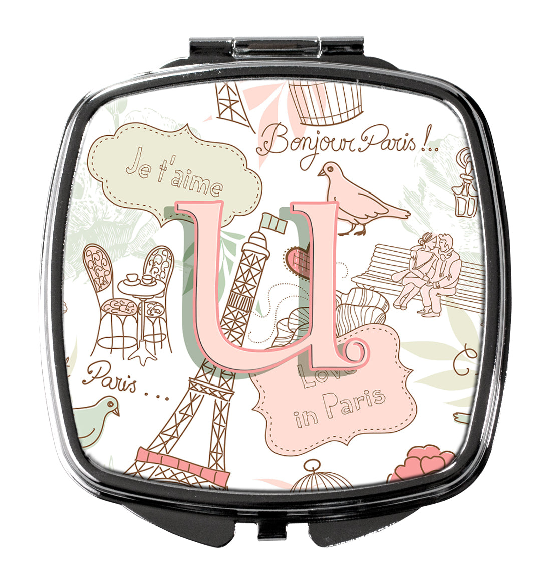 Letter U Love in Paris Pink Compact Mirror Decorative Travel Makeup Mirror for Women Girls Gifts Pocket Makeup Mirror Folding Handheld