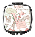 Letter V Love in Paris Pink Compact Mirror Decorative Travel Makeup Mirror for Women Girls Gifts Pocket Makeup Mirror Folding Handheld