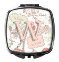 Letter W Love in Paris Pink Compact Mirror Decorative Travel Makeup Mirror for Women Girls Gifts Pocket Makeup Mirror Folding Handheld