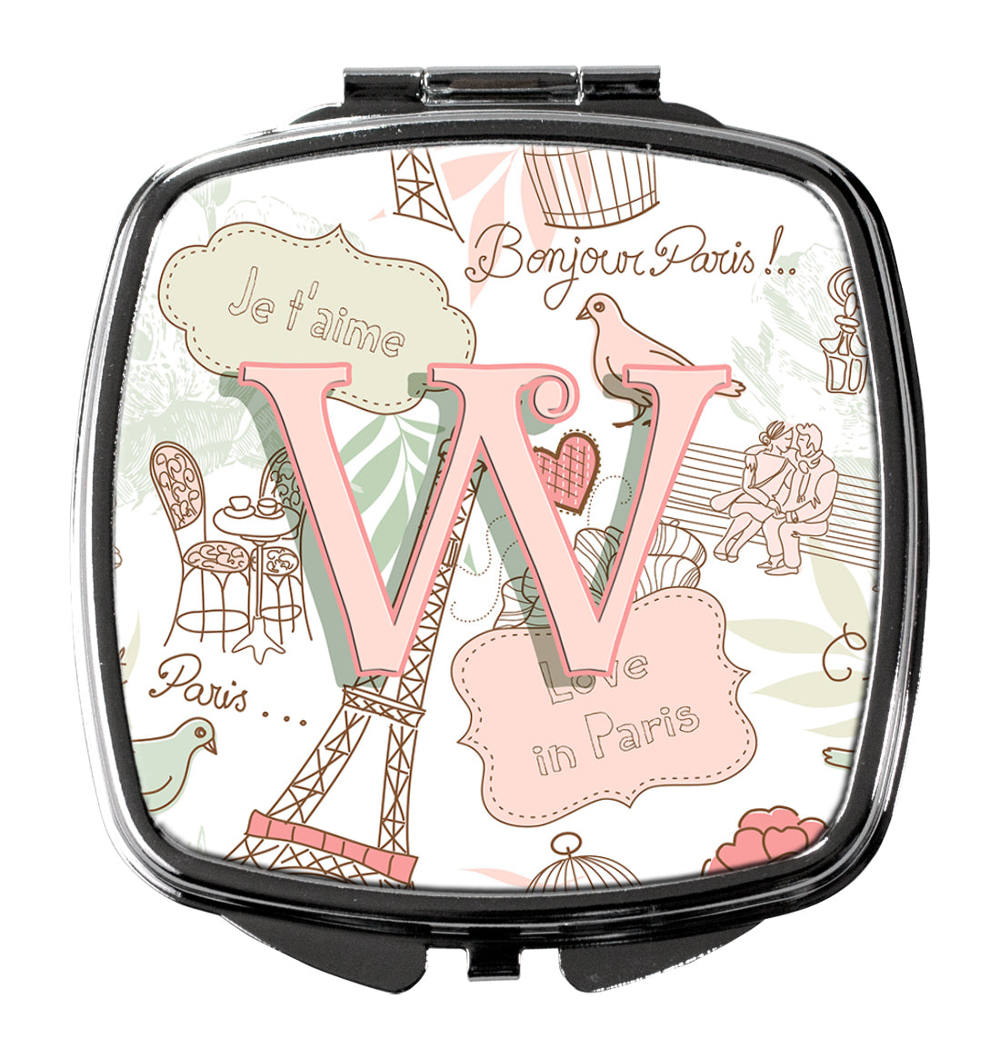 Letter W Love in Paris Pink Compact Mirror Decorative Travel Makeup Mirror for Women Girls Gifts Pocket Makeup Mirror Folding Handheld