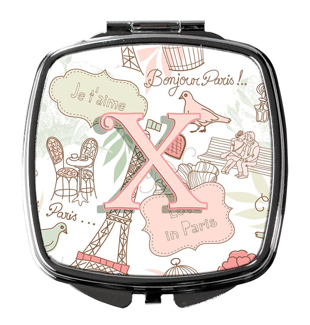 Letter X Love in Paris Pink Compact Mirror Decorative Travel Makeup Mirror for Women Girls Gifts Pocket Makeup Mirror Folding Handheld