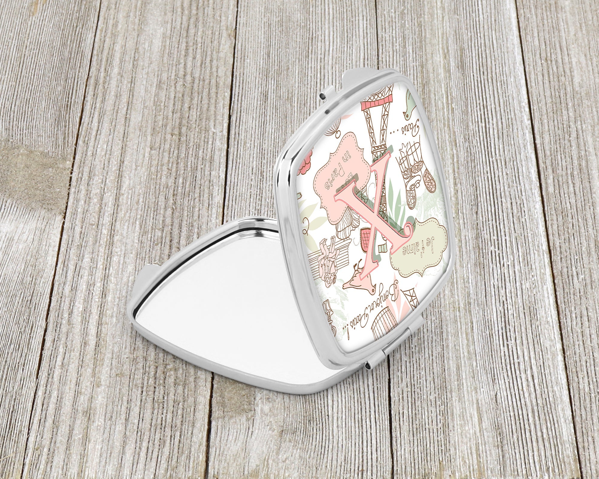 Letter X Love in Paris Pink Compact Mirror Decorative Travel Makeup Mirror for Women Girls Gifts Pocket Makeup Mirror Folding Handheld