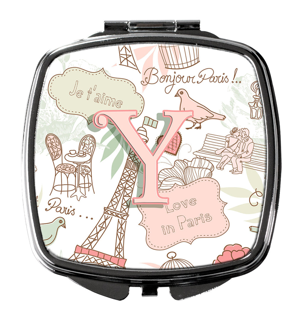 Letter Y Love in Paris Pink Compact Mirror Decorative Travel Makeup Mirror for Women Girls Gifts Pocket Makeup Mirror Folding Handheld