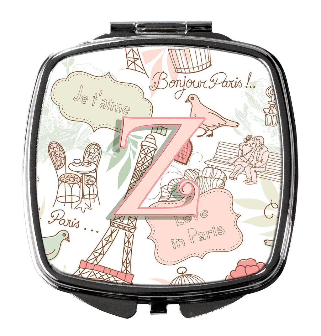 Letter Z Love in Paris Pink Compact Mirror Decorative Travel Makeup Mirror for Women Girls Gifts Pocket Makeup Mirror Folding Handheld