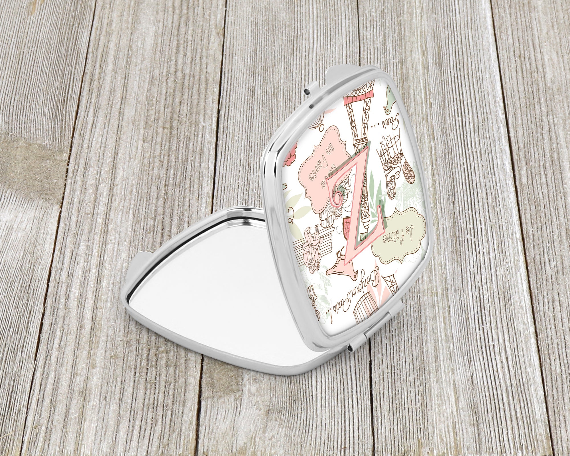 Letter Z Love in Paris Pink Compact Mirror Decorative Travel Makeup Mirror for Women Girls Gifts Pocket Makeup Mirror Folding Handheld