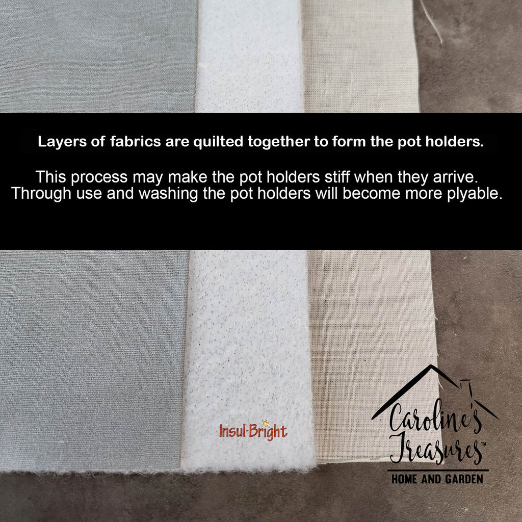 Letter C Floral Mustard and Green Pot Holder Set of 2 Heat Resistant Quilted Hot Pads 7.5 x 7.5 Inch, Insulated Kitchen Trivets for Cooking & Baking