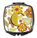Letter C Floral Mustard and Green Compact Mirror Decorative Travel Makeup Mirror for Women Girls Gifts Pocket Makeup Mirror Folding Handheld