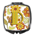 Letter D Floral Mustard and Green Compact Mirror Decorative Travel Makeup Mirror for Women Girls Gifts Pocket Makeup Mirror Folding Handheld