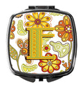 Letter E Floral Mustard and Green Compact Mirror Decorative Travel Makeup Mirror for Women Girls Gifts Pocket Makeup Mirror Folding Handheld